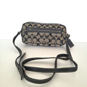 Coach Signature Canvas Logo Crossbody Camera Bag Black Leather Trim 6616 Small